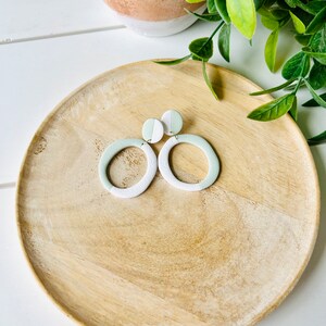 Two-toned Hoop Polymer Clay Earrings - White + Light Green Textured Clay Hoop Earrings