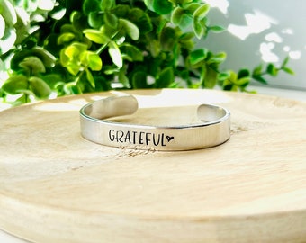 Grateful Metal Stamped Cuff Bracelet