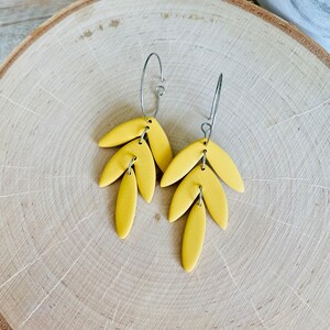 Tropical Leaves Clay Hoop Earrings Mustard Yellow image 4