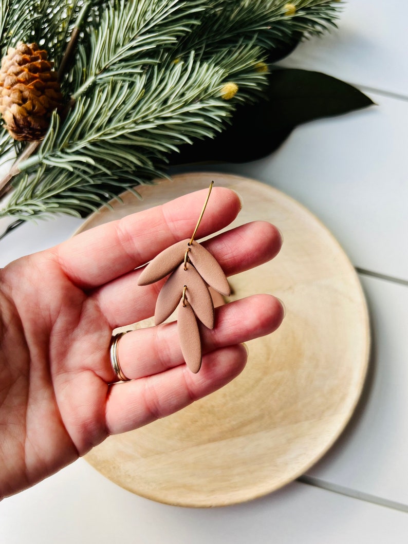 Tropical Leaves Clay Earrings Mocha image 3