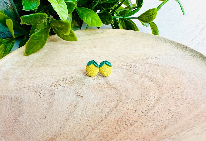 Lemon Polymer Clay Stud Earrings Whole Lemon image 2