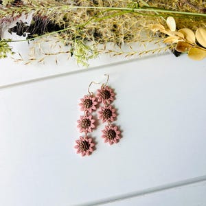 Sunflower Earrings - Mauve Floral Polymer Clay Earrings