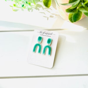 Speckled Green Polymer Clay Arch Earrings image 1