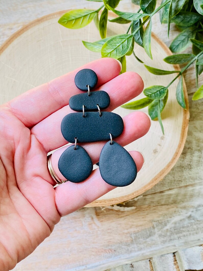 Organic Shape Polymer Clay Earrings Black Etsy