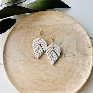 Fall Leaf Polymer Clay Earrings - Cream