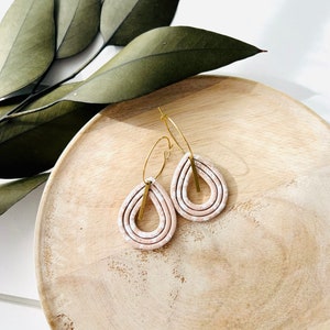 Pink Teardrop Polymer Clay Hoop Earrings with Brass Bar image 6