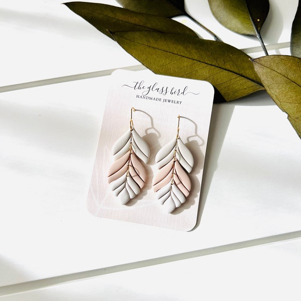 White + Pink Feather Polymer Clay Earrings