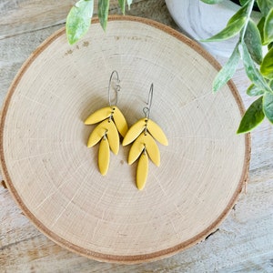 Tropical Leaves Clay Hoop Earrings Mustard Yellow image 6