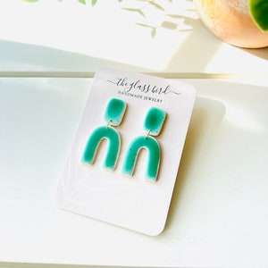 Speckled Green Polymer Clay Arch Earrings image 7