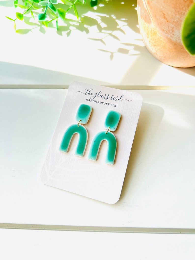 Speckled Green Polymer Clay Arch Earrings image 7