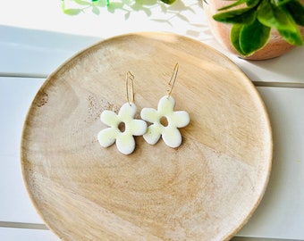 Speckled Yellow Flower Polymer Clay Hoop Earrings