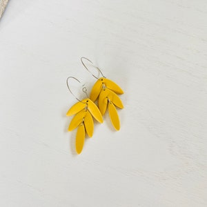 Tropical Leaves Clay Hoop Earrings Mustard Yellow image 7