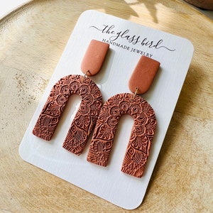 Terra Cotta Mandala Arch Polymer Clay Earrings image 5