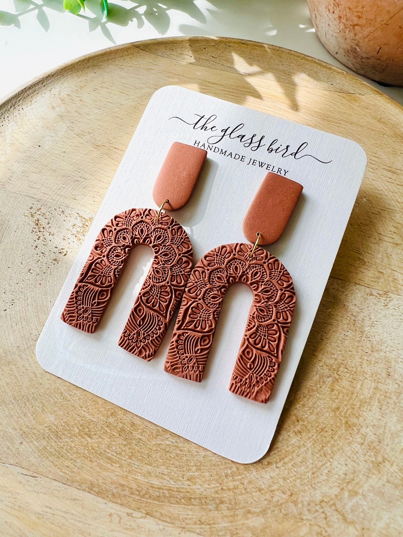 Terra Cotta Mandala Arch Polymer Clay Earrings image 5