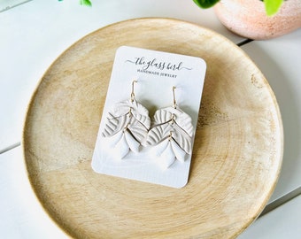 Taupe + White Tulip Polymer Clay Earrings