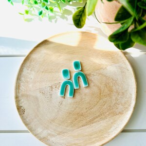 Speckled Green Polymer Clay Arch Earrings image 8