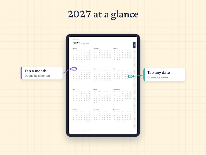 Hyperlink-Digitalplaner 2027, A4-PDF zum Ausdrucken, kompatibel mit