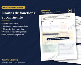 Fiche révision Maths Terminale spécialité Limites de fonctions asymptotes continuité TVI PDF schémas couleur bac