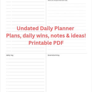 May include: A white undated daily planner page featuring a date line at the top and four distinct sections labeled appointments/tasks, success stack, daily log, and brainstorming, with lined spaces for writing and organizing daily activities.