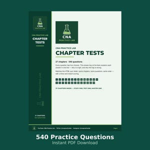 CNA Kapitelprov PDF | 540 övningsfrågor | 27 kapitel | Förberedande studieguide för examen för sjuksköterskeassistenter