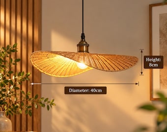 Wicker Pendant Light, Natural Woven Lampshade, Boho Ceiling Light, Coastal Home Lighting