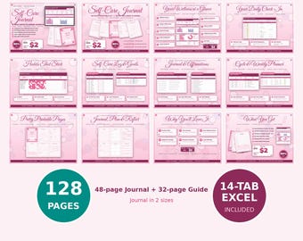 Self-Care Journal Bundle, Wellness Planner, Habit Tracker (Digital Download)