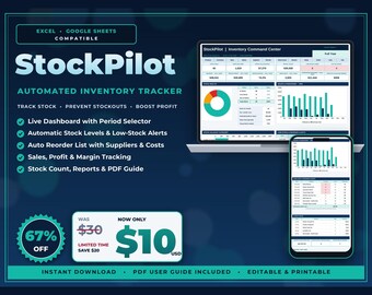 Automated Inventory Tracker for Excel, Stock Management System (Digital Download)