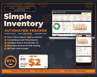 Simple Automated Inventory Tracker for Excel, Stock In/Out Management (Digital Download)