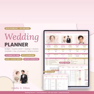 Wedding Planner Spreadsheet Dashboard, 13 Connected Tabs, Budget Tracker, Guest List RSVP, Seating Chart, Checklist, Excel Google Sheets