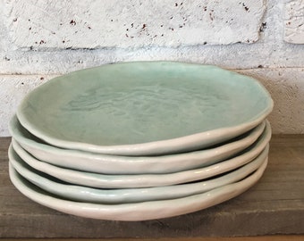 Handmade Porcelain Dessert Plate: Aqua Glaze Pottery (6.5")