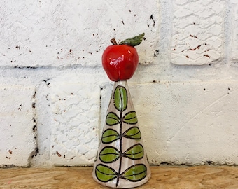 Whimsical Carved Apple Tree: Handmade Ceramic Apple Sculpture