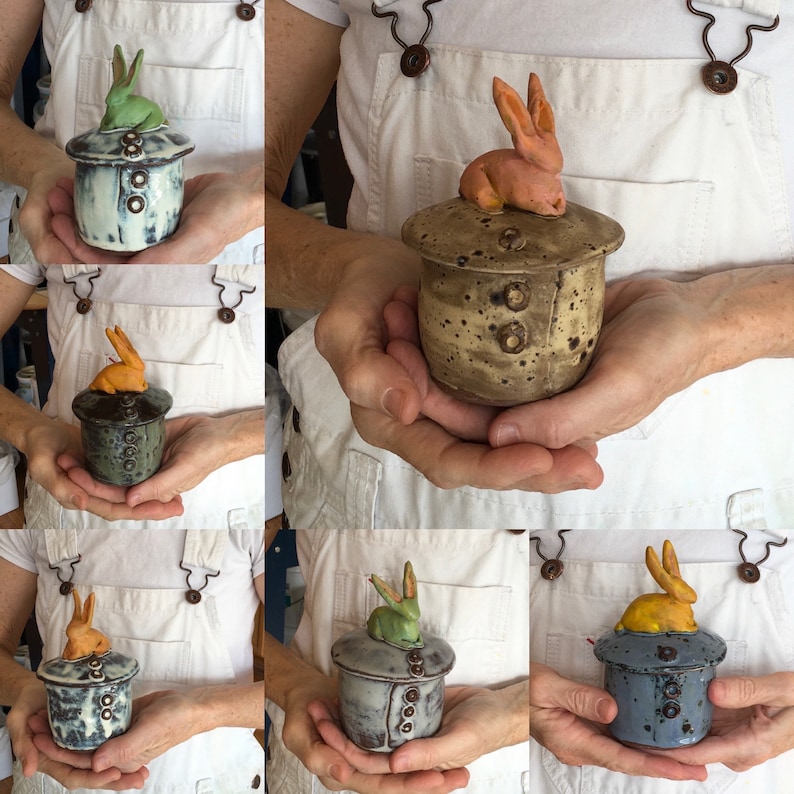 Handmade Pottery Bunny Pot: Lidded Stoneware Jar, Salt Cellar - Etsy