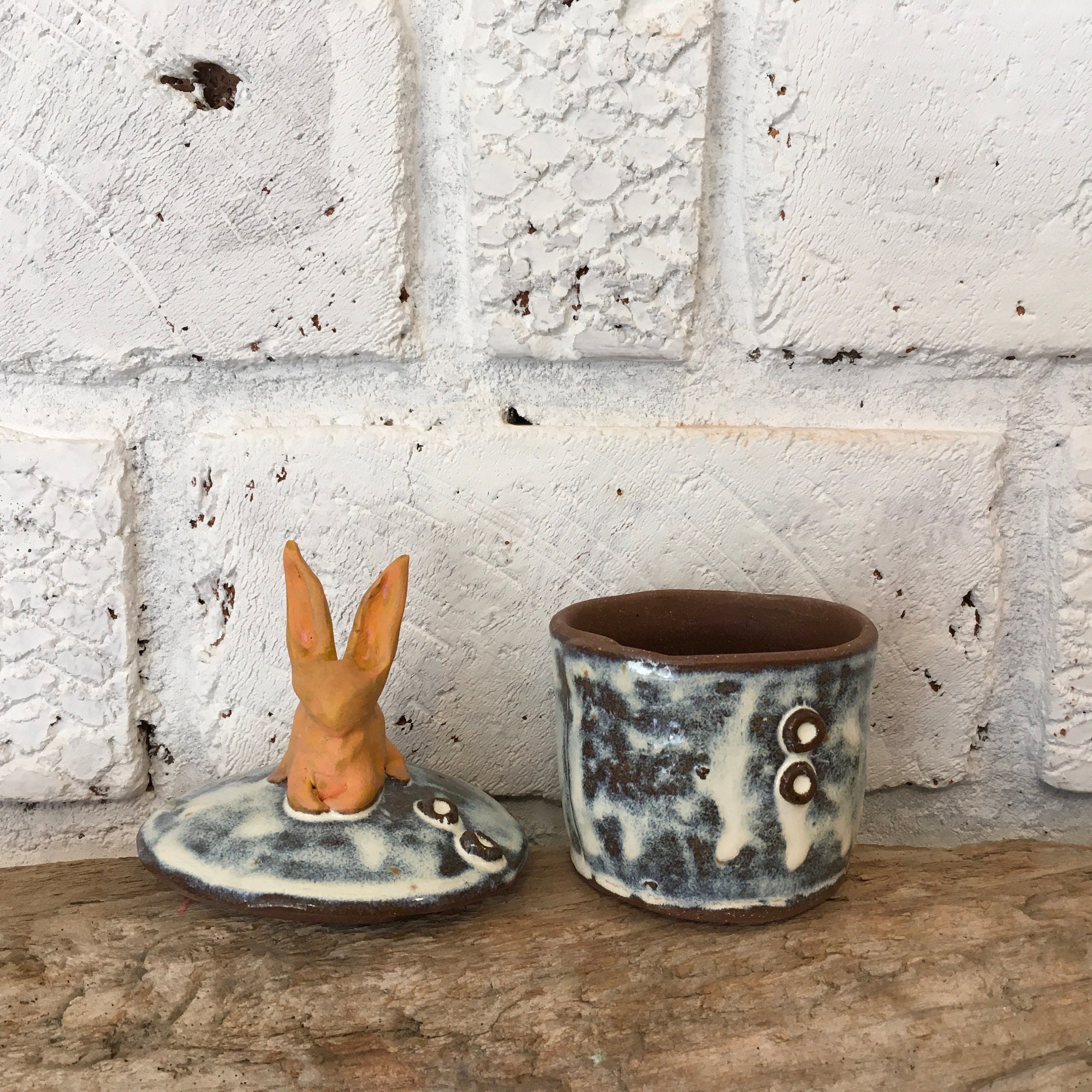 Handmade Pottery Bunny Pot: Lidded Stoneware Jar, Salt Cellar - Etsy