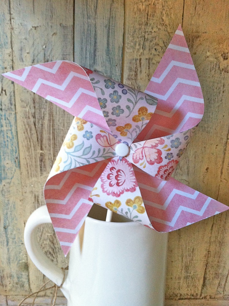 Pinwheels One Fine Day Floral Pink Chevron Patterned Etsy