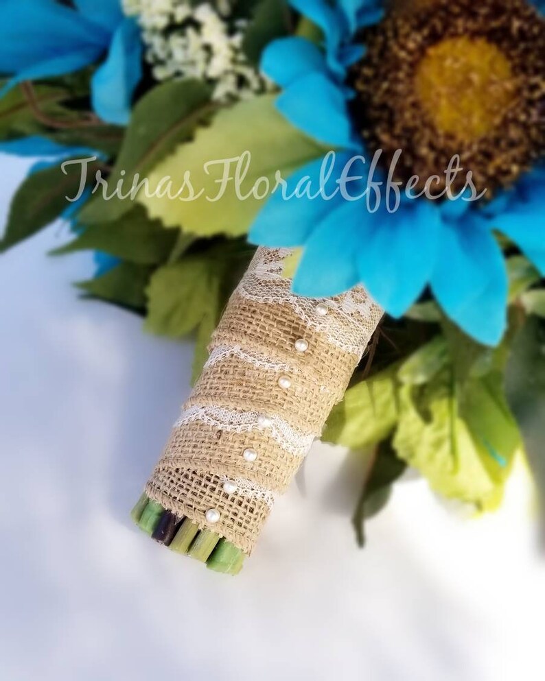 Bouquets Turquoise Sunflower Country Chic Teal Blue Burlap And Lace Bouquet Rustic Wild Sunflower Bouquet Fall Spring Summer Wedding Bouquet Weddings