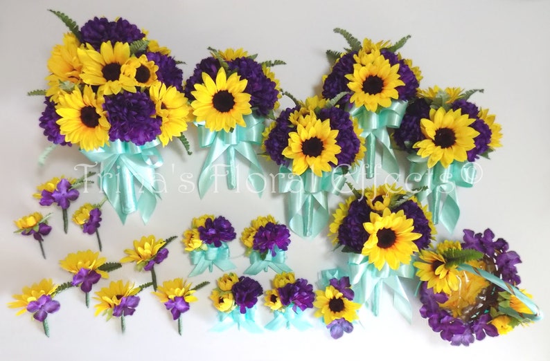 Mum & Sunflower Bouquet/ Yellow Sunflower Purple Etsy