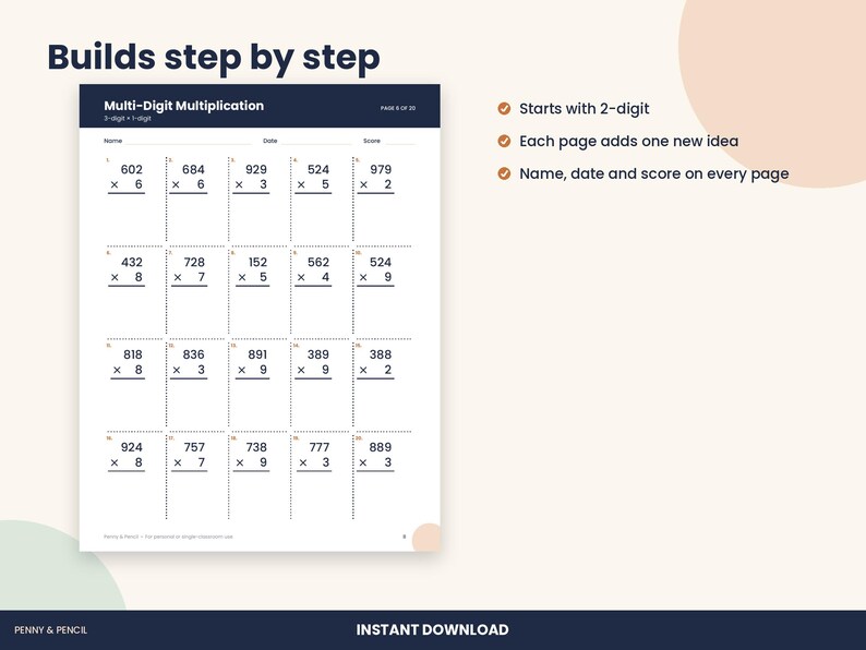 4th Grade Multi-Digit Multiplication Worksheets with Answer Key (PDF Download) bild 2