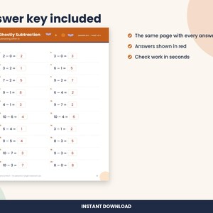Halloween Subtraction Within 10 Worksheet, Kindergarten Math (PDF Download) image 3
