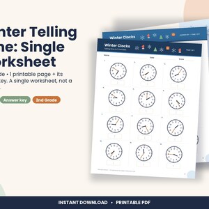 Christmas Telling Time Worksheet, 2nd Grade Winter Math (PDF Download) image 1