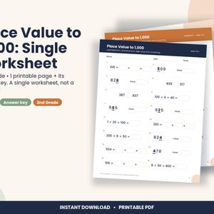 2nd Grade Place Value Worksheet, Expanded Form to 1,000 (PDF Download) image 1