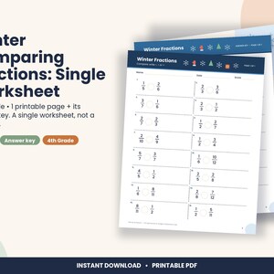 Christmas Comparing Fractions Worksheet, 4th Grade Winter Math (PDF Download) image 1