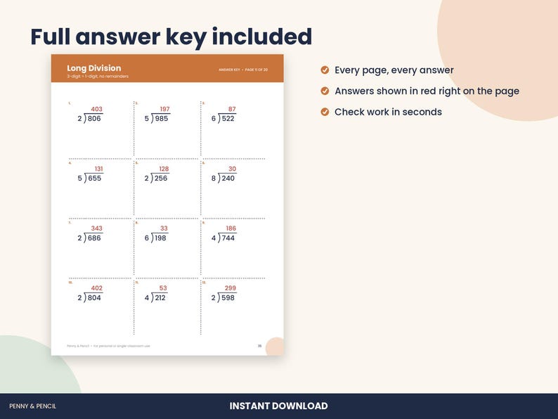Long Division Worksheets, 4th and 5th Grade, 20 Pages with Answer Key (PDF Download) imagen 3