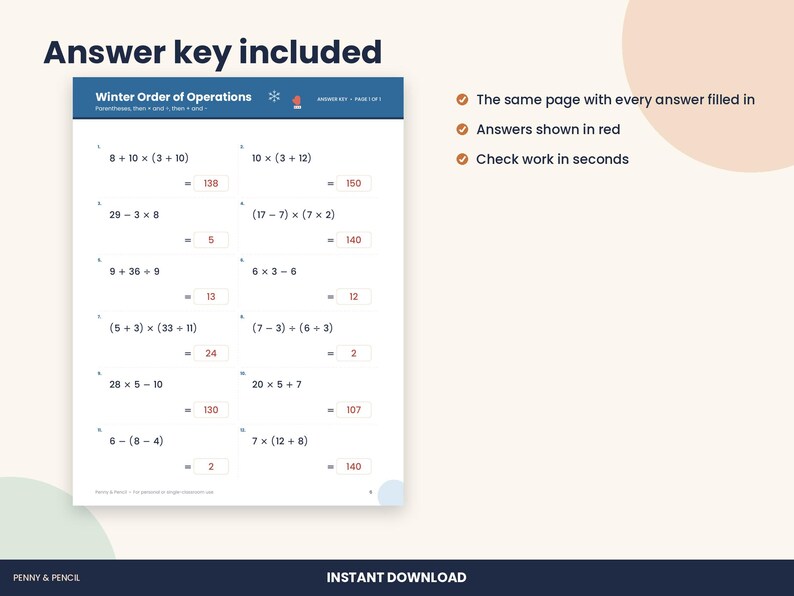 Christmas Order of Operations Worksheet, 5th Grade Winter Math (PDF Download) image 3