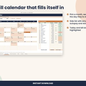 Bill Tracker Spreadsheet, Monthly Bill Calendar for Excel & Google Sheets image 3