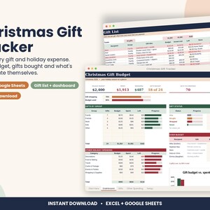 Christmas Gift Budget Tracker Spreadsheet, Holiday Gift List for Excel & Google Sheets image 1