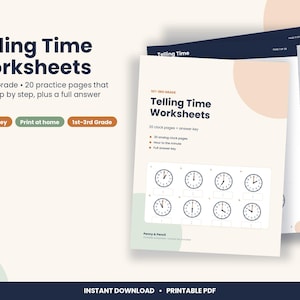 Telling Time Worksheets, 1st to 3rd Grade, 20 Pages with Answer Key (PDF Download) image 1