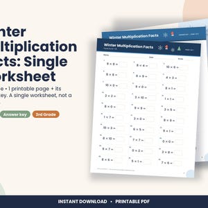 Hoja de ejercicios de multiplicación navideña, matemáticas de invierno para tercer grado (descarga en PDF)