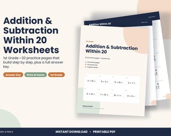 1st Grade Addition and Subtraction Within 20 Worksheets, Answer Key (PDF Download)