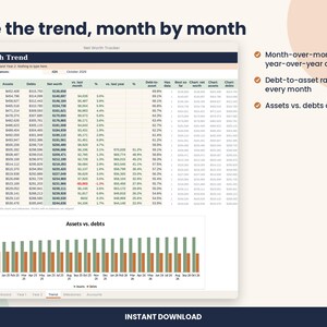 Net Worth Tracker Spreadsheet, Assets and Debts with Charts for Excel & Google Sheets image 4