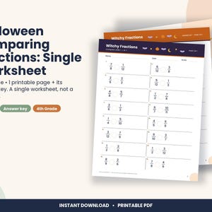 Scheda di esercizi di Halloween sul confronto tra frazioni, matematica per la quarta elementare (download in PDF) immagine 1
